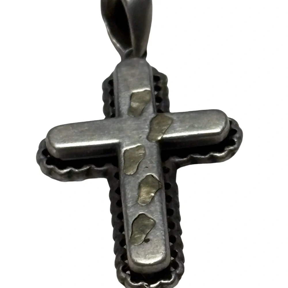 14k Gold & Sterling Silver JCM 3 Dimensional Footsteps Cross Religious Pendant